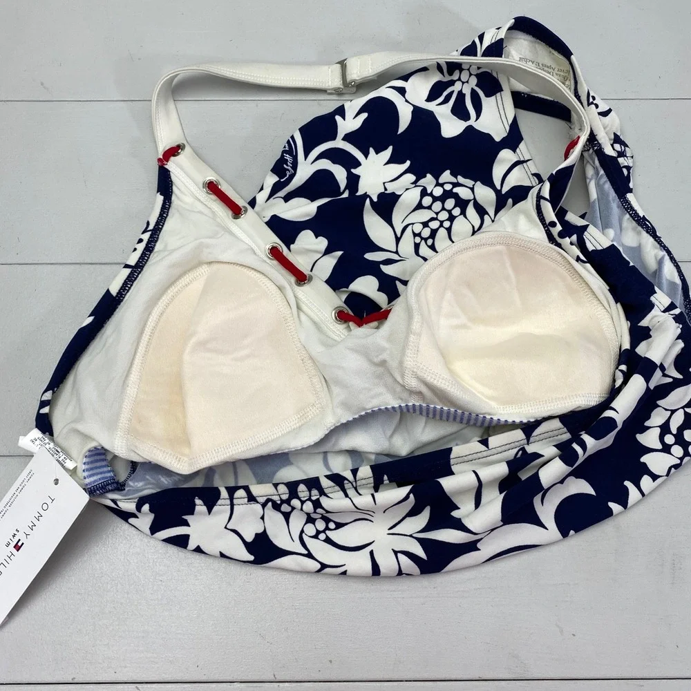 Tommy Hilfiger Floral Halter One Piece Swimsuit Womens 14 Navy White Nautical